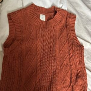 Rust Cable Knit Sleeveless Sweater